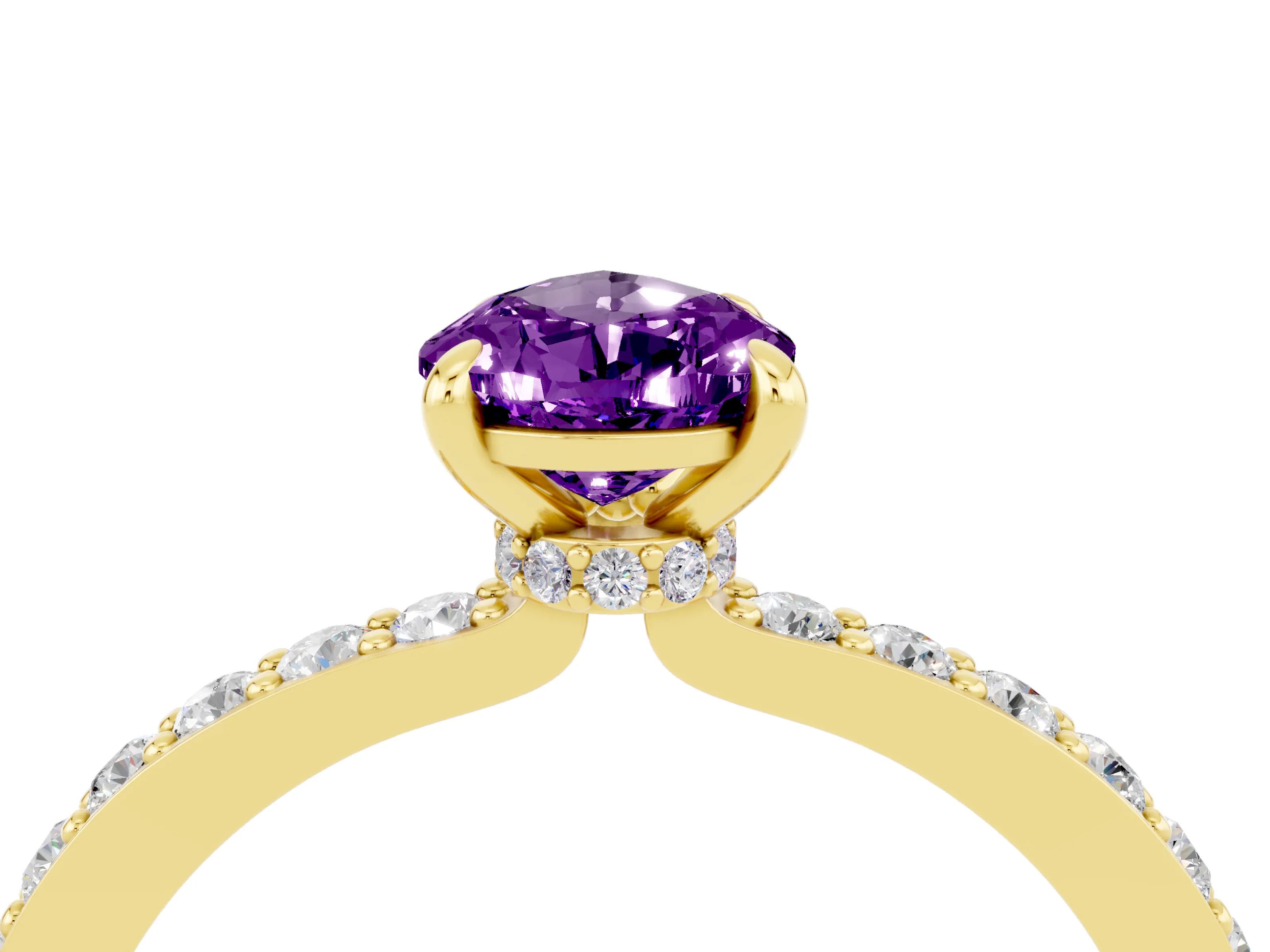 Yellow gold Pear Cut Amethyst Solitaire Engagement Ring with Pavé Band and Four-Prong Setting_4