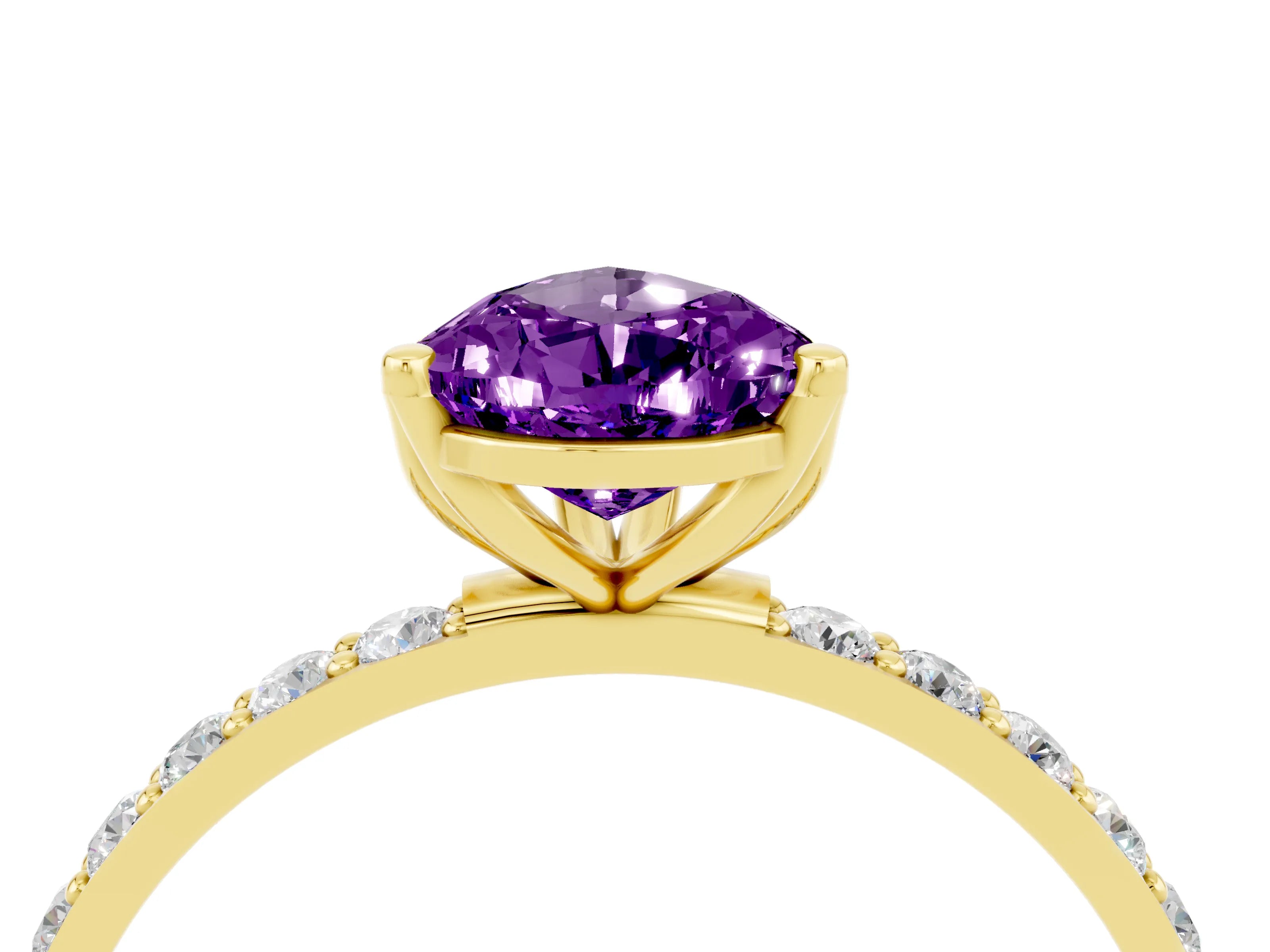 Yellow gold Pear Cut Amethyst Solitaire Engagement Ring with Pavé Band and Prong Setting_4