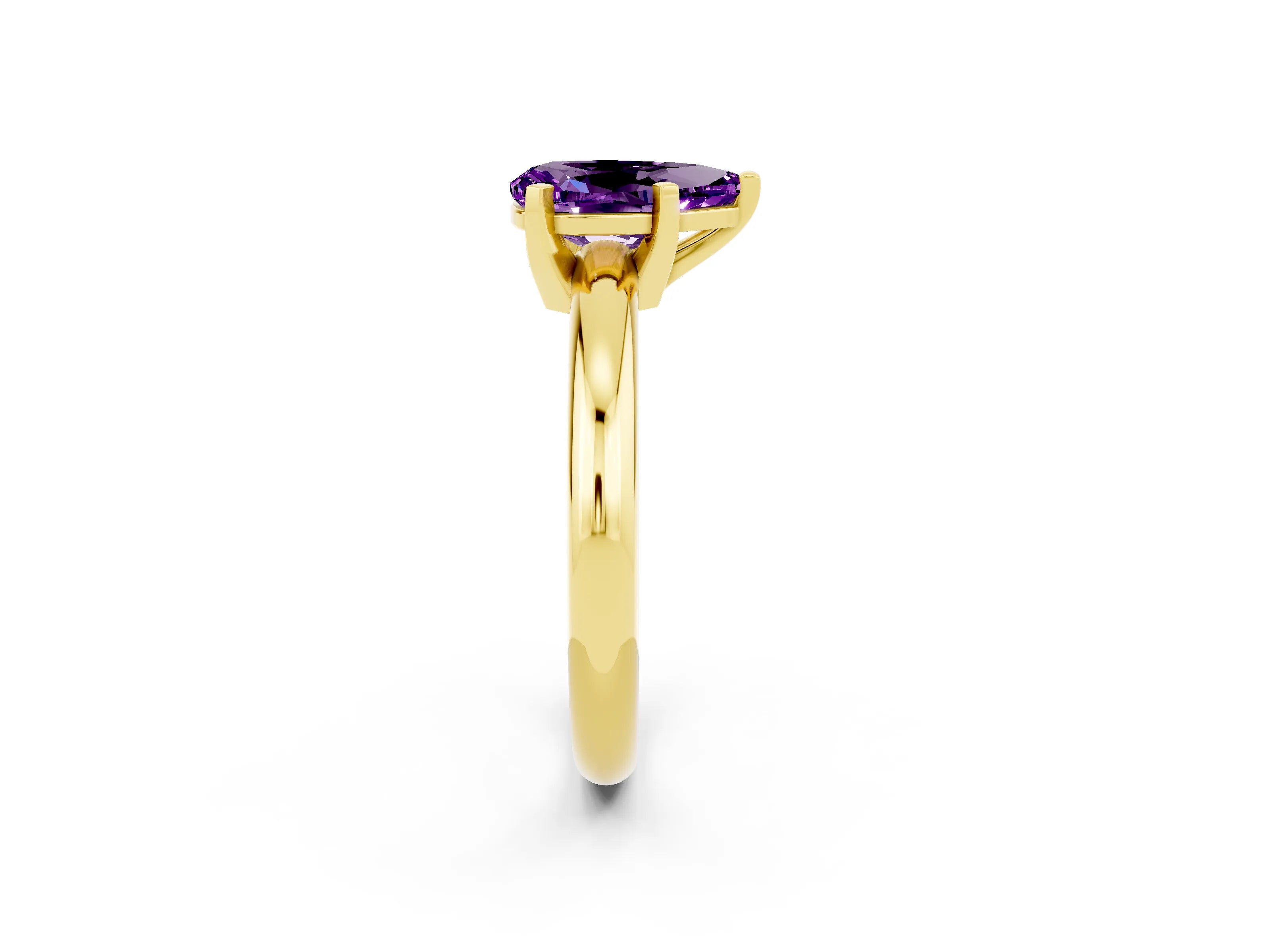 Yellow gold Pear Cut Amethyst Solitaire Engagement Ring with Round Band and Four-Prong Setting_2