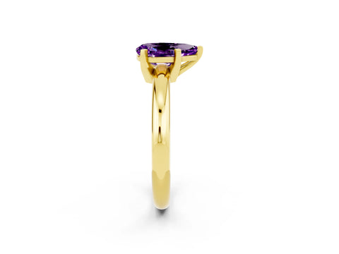Yellow gold Pear Cut Amethyst Solitaire Engagement Ring with Round Band and Four-Prong Setting_2