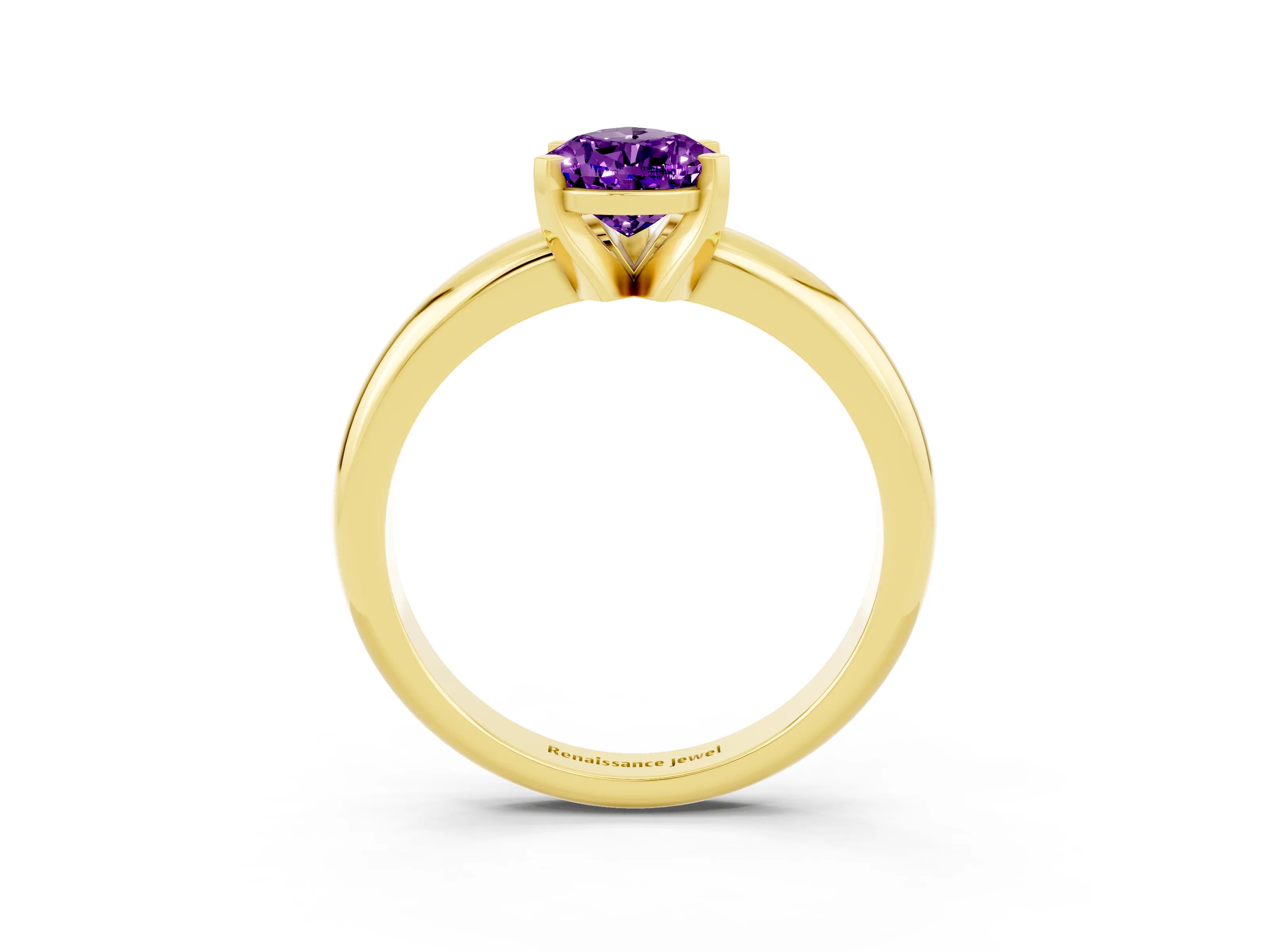 Yellow gold Pear Cut Amethyst Solitaire Engagement Ring with Round Band and Four-Prong Setting_3