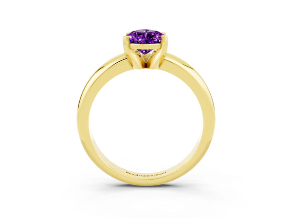 Yellow gold Pear Cut Amethyst Solitaire Engagement Ring with Round Band and Four-Prong Setting