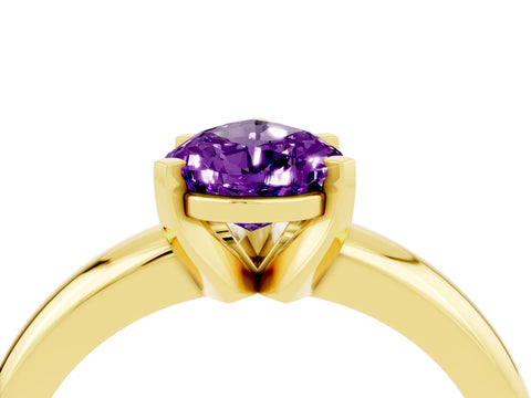 Yellow gold Pear Cut Amethyst Solitaire Engagement Ring with Round Band and Four-Prong Setting_4