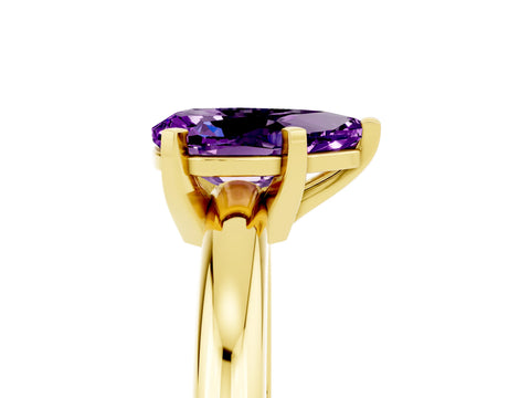 Yellow gold Pear Cut Amethyst Solitaire Engagement Ring with Round Band and Four-Prong Setting_5