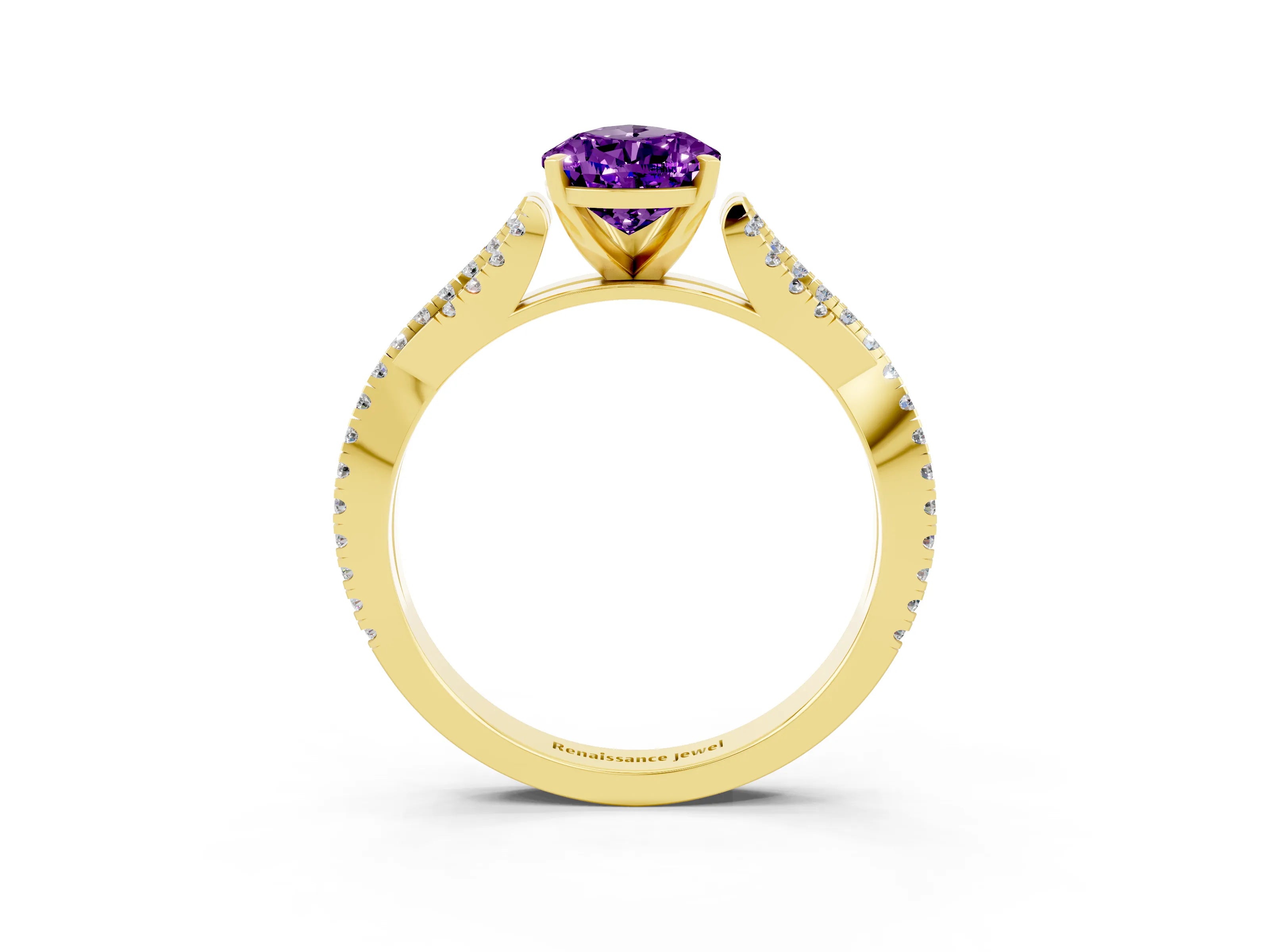 Yellow gold Pear Cut Amethyst Solitaire Engagement Ring with Twisted Pavé Band and Four-Prong Setting_3