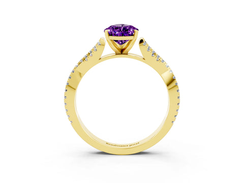 Yellow gold Pear Cut Amethyst Solitaire Engagement Ring with Twisted Pavé Band and Four-Prong Setting_3