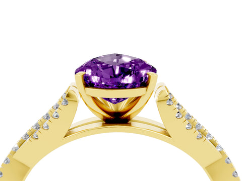 Yellow gold Pear Cut Amethyst Solitaire Engagement Ring with Twisted Pavé Band and Four-Prong Setting_4