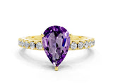 Yellow gold Pear Cut Amethyst Solitaire Pavé Band with Four-Prong Setting