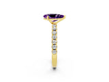 Yellow gold Pear Cut Amethyst Solitaire Pavé Band with Four-Prong Setting_2