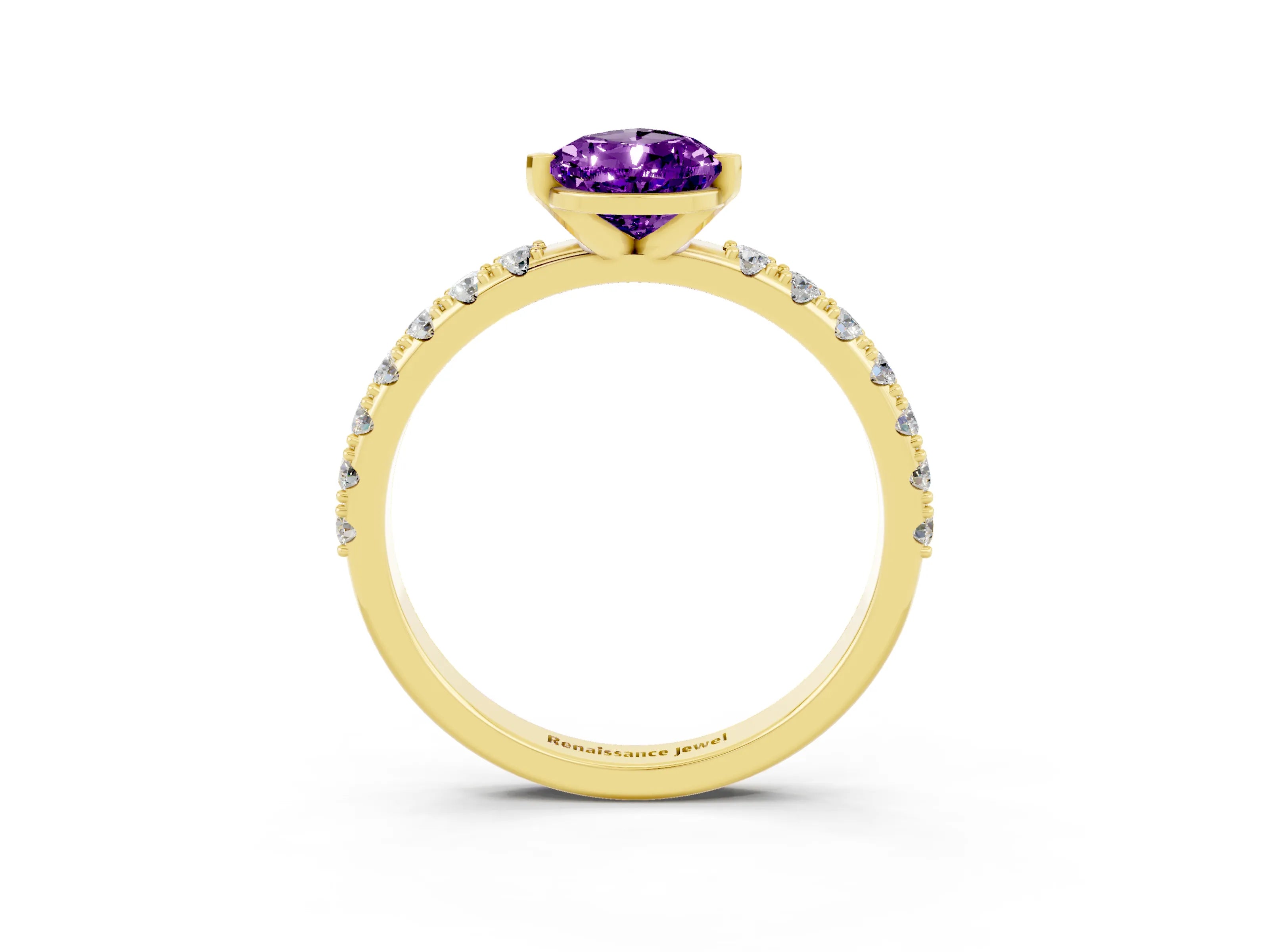 Yellow gold Pear Cut Amethyst Solitaire Pavé Band with Four-Prong Setting_3