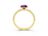 Yellow gold Pear Cut Amethyst Solitaire Pavé Band with Four-Prong Setting_3
