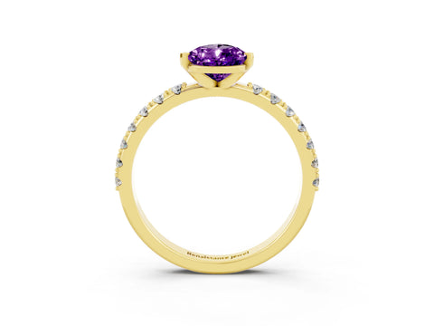 Yellow gold Pear Cut Amethyst Solitaire Pavé Band with Four-Prong Setting_3