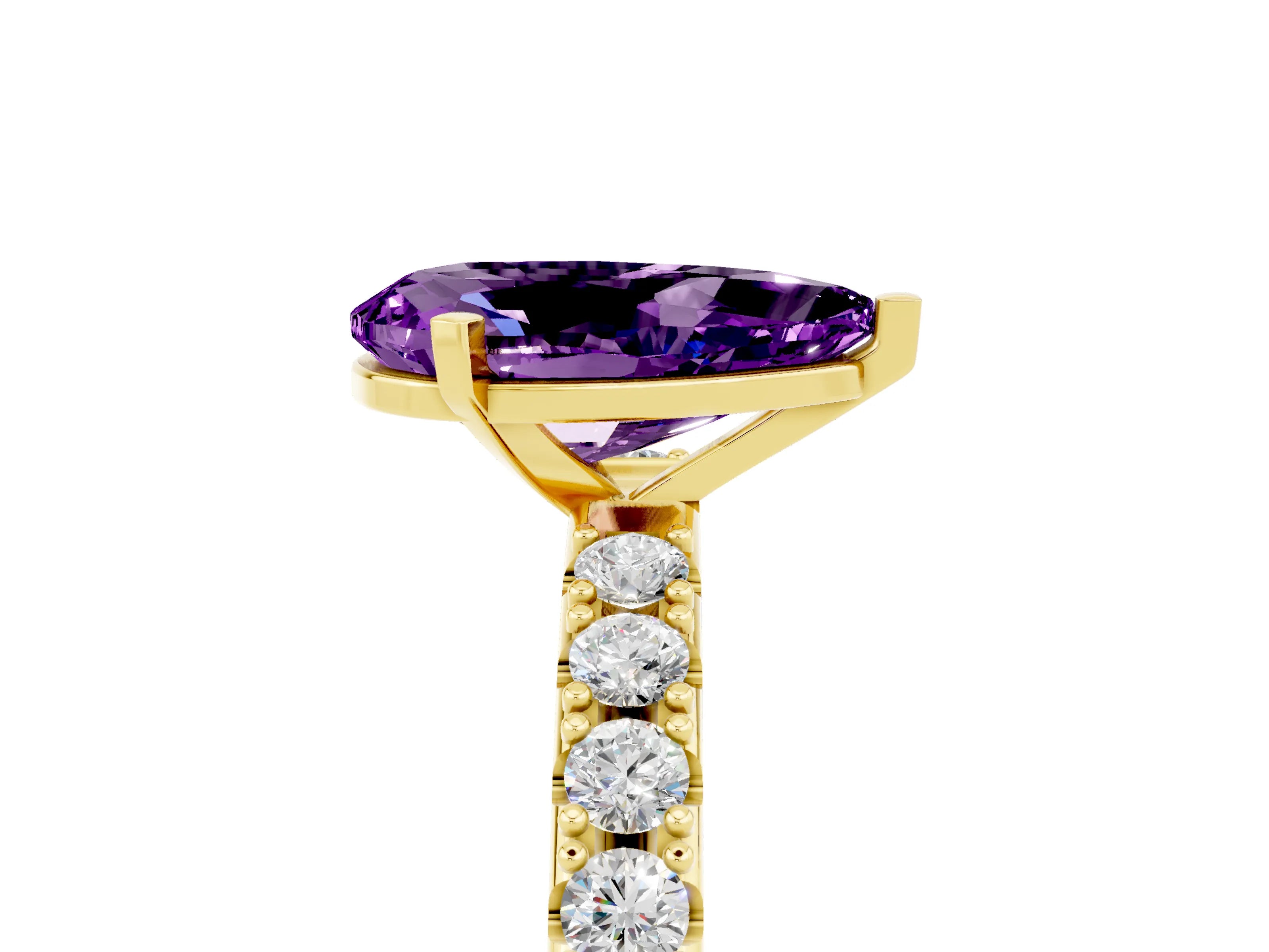 Yellow gold Pear Cut Amethyst Solitaire Pavé Band with Four-Prong Setting_5