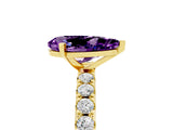 Yellow gold Pear Cut Amethyst Solitaire Pavé Band with Four-Prong Setting_5