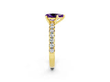 Yellow gold Pear Cut Amethyst Solitaire Pavé Engagement Ring with Round Band and Prong Setting_14