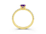 Yellow gold Pear Cut Amethyst Solitaire Pavé Engagement Ring with Round Band and Prong Setting_15
