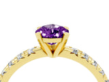 Yellow gold Pear Cut Amethyst Solitaire Pavé Engagement Ring with Round Band and Prong Setting_16