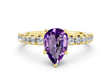 Yellow gold Pear Cut Amethyst Solitaire Pavé Engagement Ring with Round Band and Prong Setting_73