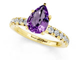 Yellow gold Pear Cut Amethyst Solitaire Pavé Engagement Ring with Round Band and Prong Setting_74