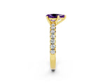 Yellow gold Pear Cut Amethyst Solitaire Pavé Engagement Ring with Round Band and Prong Setting_75