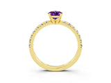Yellow gold Pear Cut Amethyst Solitaire Pavé Engagement Ring with Round Band and Prong Setting_76