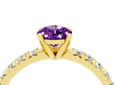 Yellow gold Pear Cut Amethyst Solitaire Pavé Engagement Ring with Round Band and Prong Setting_77