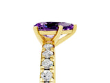Yellow gold Pear Cut Amethyst Solitaire Pavé Engagement Ring with Round Band and Prong Setting_78