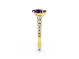 Yellow gold Pear Cut Amethyst Solitaire Ring with Cathedral Setting and Pavé Band_2