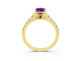 Yellow gold Pear Cut Amethyst Solitaire Ring with Cathedral Setting and Pavé Band_3