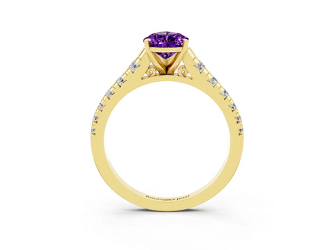 Yellow gold Pear Cut Amethyst Solitaire Ring with Cathedral Setting and Pavé Band_3