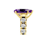 Yellow gold Pear Cut Amethyst Solitaire Ring with Cathedral Setting and Pavé Band_5