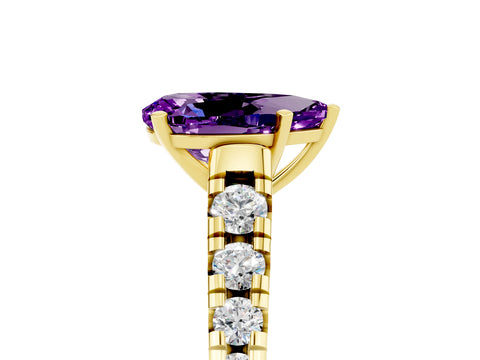Yellow gold Pear Cut Amethyst Solitaire Ring with Cathedral Setting and Pavé Band_5