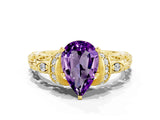 Yellow gold Pear Cut Amethyst Solitaire Ring with Filigree Band and Four-Prong Setting_48