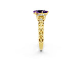 Yellow gold Pear Cut Amethyst Solitaire Ring with Filigree Band and Four-Prong Setting_50