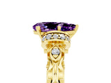 Yellow gold Pear Cut Amethyst Solitaire Ring with Filigree Band and Four-Prong Setting_53