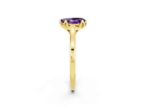 Yellow gold Pear Cut Amethyst Solitaire Ring with Flower Prong Setting and Classic Band_14