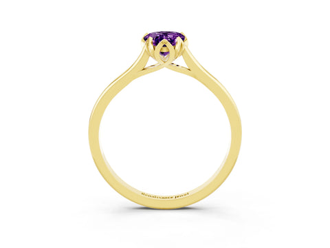 Yellow gold Pear Cut Amethyst Solitaire Ring with Flower Prong Setting and Classic Band_15