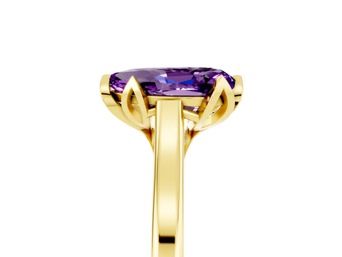 Yellow gold Pear Cut Amethyst Solitaire Ring with Flower Prong Setting and Classic Band_17