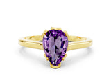 Yellow gold Pear Cut Amethyst Solitaire Ring with Flower Prong Setting and Classic Band_36