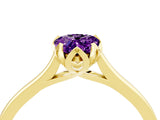 Yellow gold Pear Cut Amethyst Solitaire Ring with Flower Prong Setting and Classic Band_40