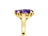 Yellow gold Pear Cut Amethyst Solitaire Ring with Flower Prong Setting and Classic Band_41