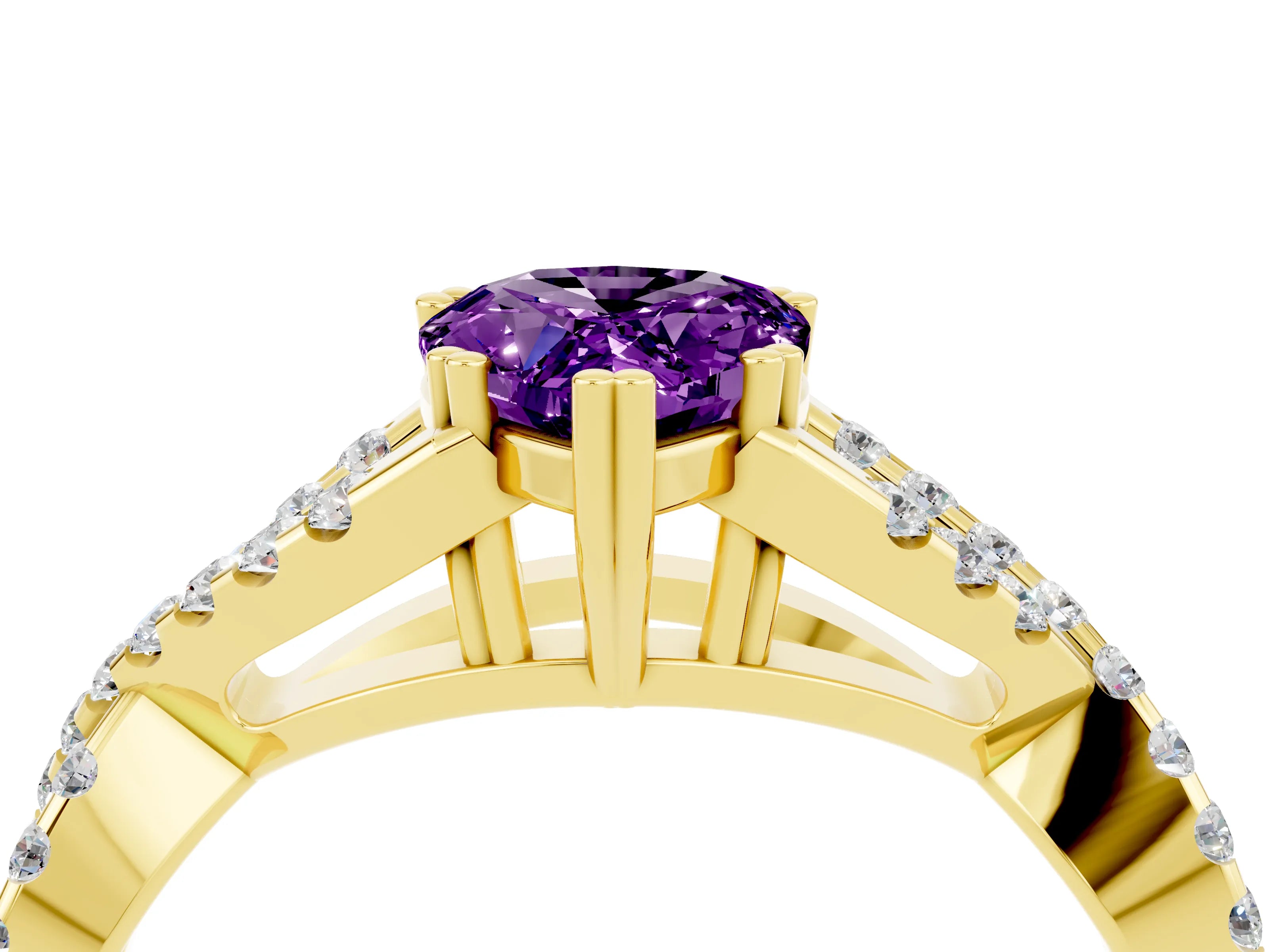 Yellow gold Pear Cut Amethyst Solitaire Ring with Four-Prong Setting and Twisted Pavé Band_4