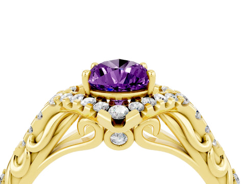Yellow gold Pear Cut Amethyst Solitaire Ring with Hidden Halo and Pavé Band_16