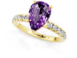 Yellow gold Pear Cut Amethyst Solitaire Ring with Pavé Accents and Four-Prong Setting_1
