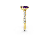 Yellow gold Pear Cut Amethyst Solitaire Ring with Pavé Accents and Four-Prong Setting_2
