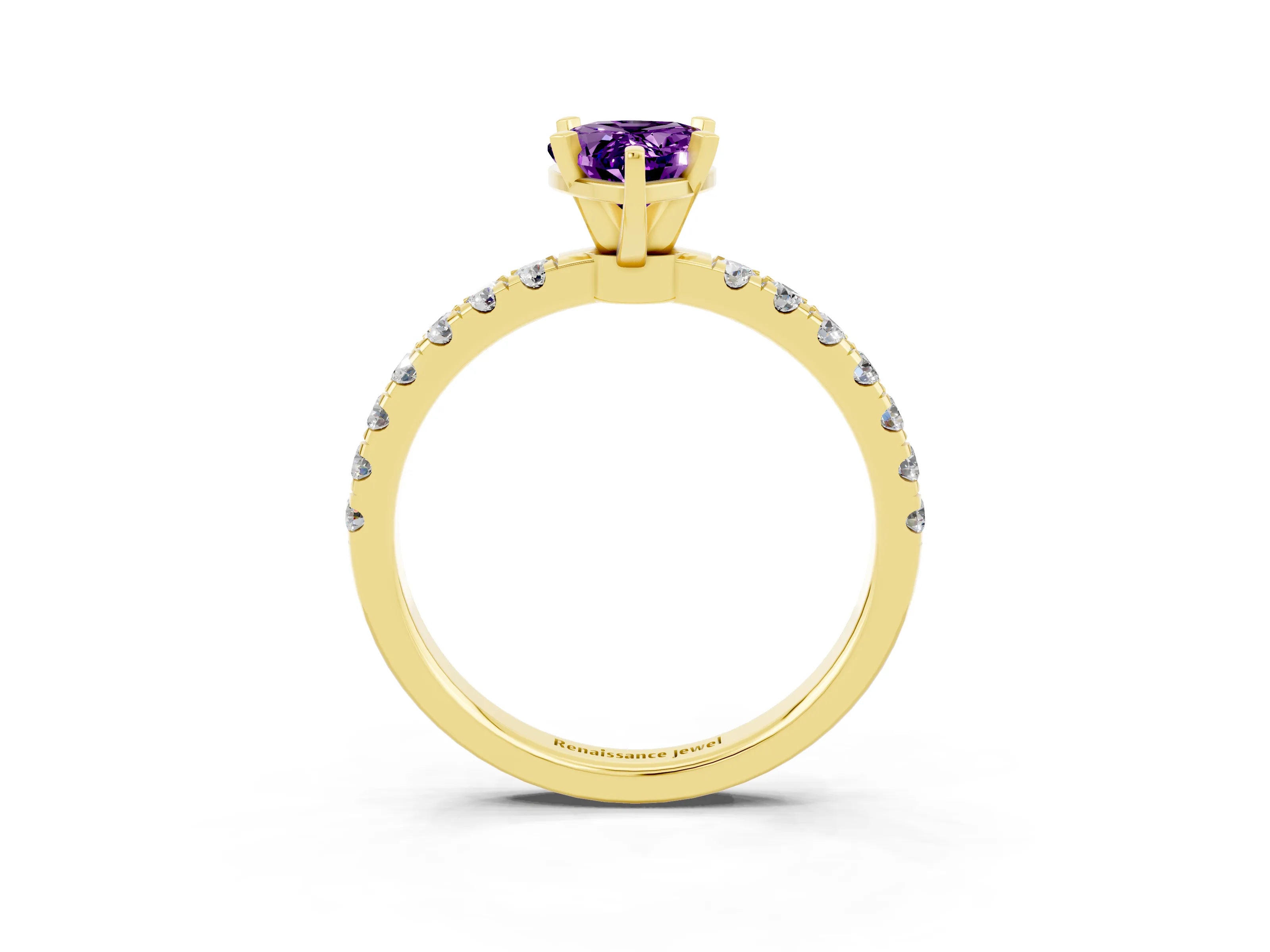 Yellow gold Pear Cut Amethyst Solitaire Ring with Pavé Accents and Four-Prong Setting_3