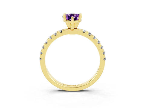 Yellow gold Pear Cut Amethyst Solitaire Ring with Pavé Accents and Four-Prong Setting_3