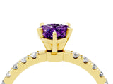 Yellow gold Pear Cut Amethyst Solitaire Ring with Pavé Accents and Four-Prong Setting_4