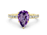 Yellow gold Pear Cut Amethyst Solitaire Ring with Pavé Band and Four-Prong Setting_24