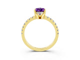Yellow gold Pear Cut Amethyst Solitaire Ring with Pavé Band and Four-Prong Setting_27